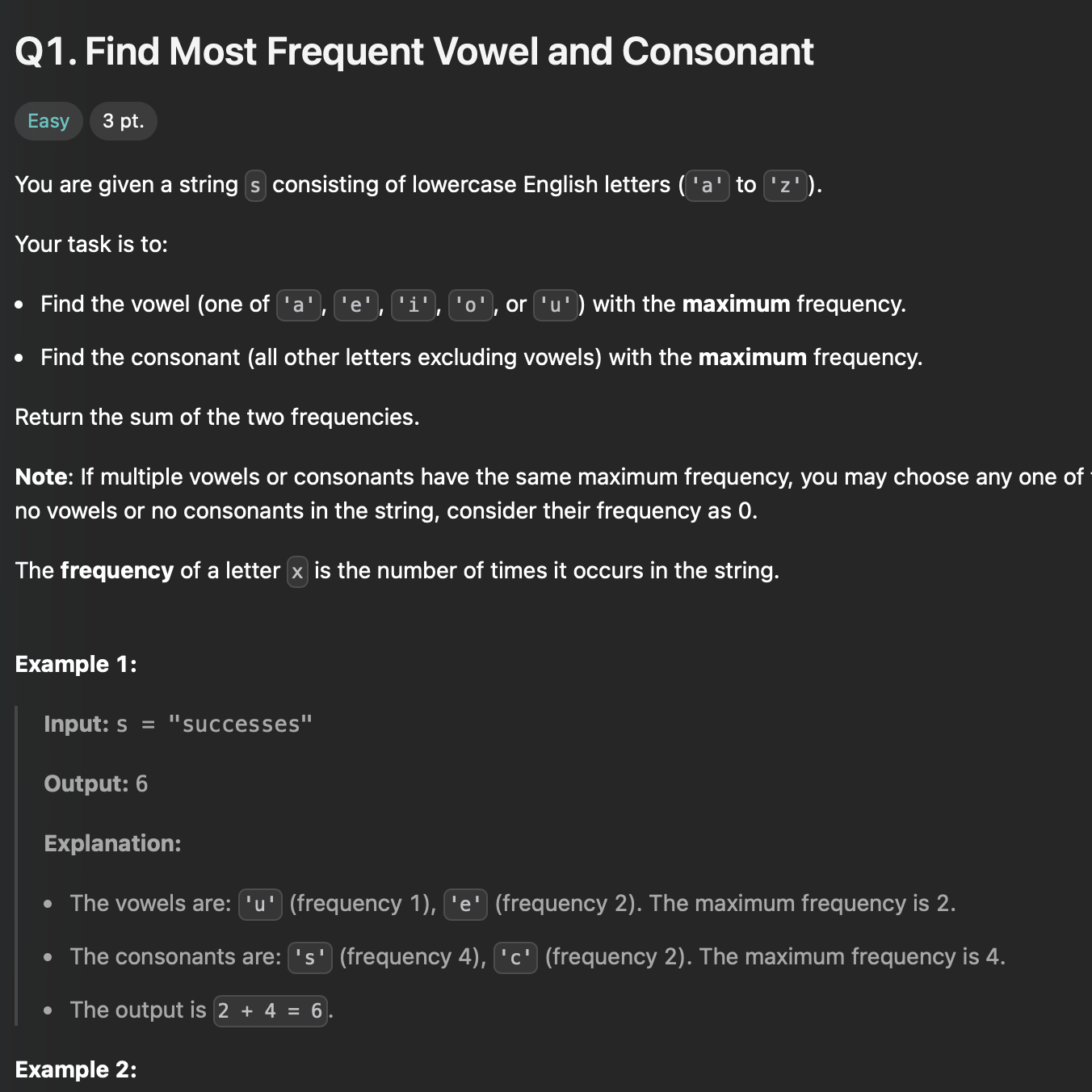LC: BWC 156: Q1: Most frequent vowel and consonant